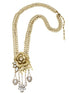 Gold-Tone Metal Flower Pearl And White Crystal Necklace