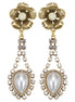 Gold-Tone Metal Flower Pearl Crystal Drop Earrings