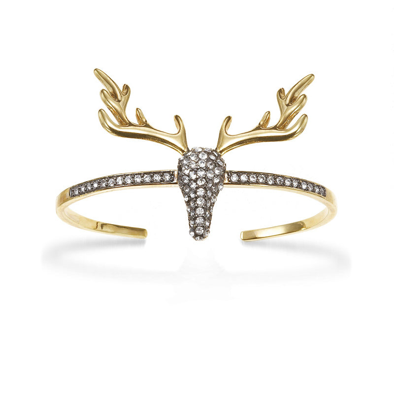 Gold-Tone Metal Deer Head Crystal Bangle