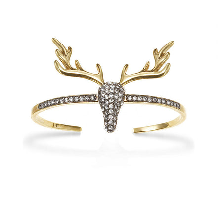 Gold-Tone Metal Deer Head Crystal Bangle