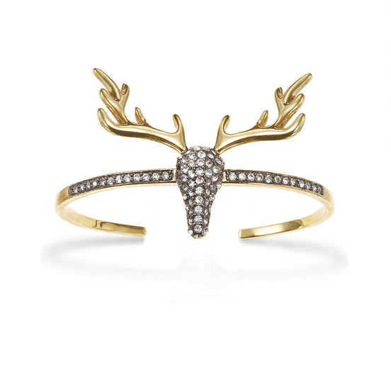 Gold-Tone Metal Deer Head Crystal Bangle