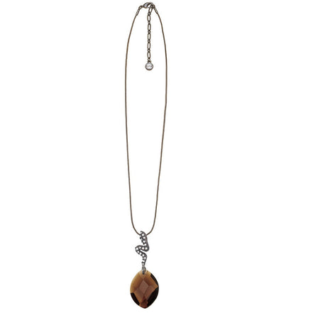 Hematite-Tone Metal Smokey Crytal Snake Pendant Adjustable Lobster Claw Closure Necklaces