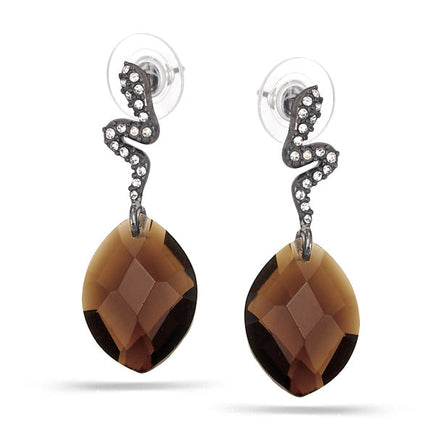 Hematite-Tone Metal Smokey Crytal Snake Crystal Stud Earrings