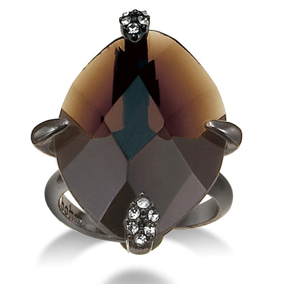 Hematite-Tone Metal Smokey Crytal Adjustable Rings