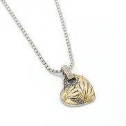 TWO TONE  ENGRAVED HEART PENDANT NECKLACE #11658EH