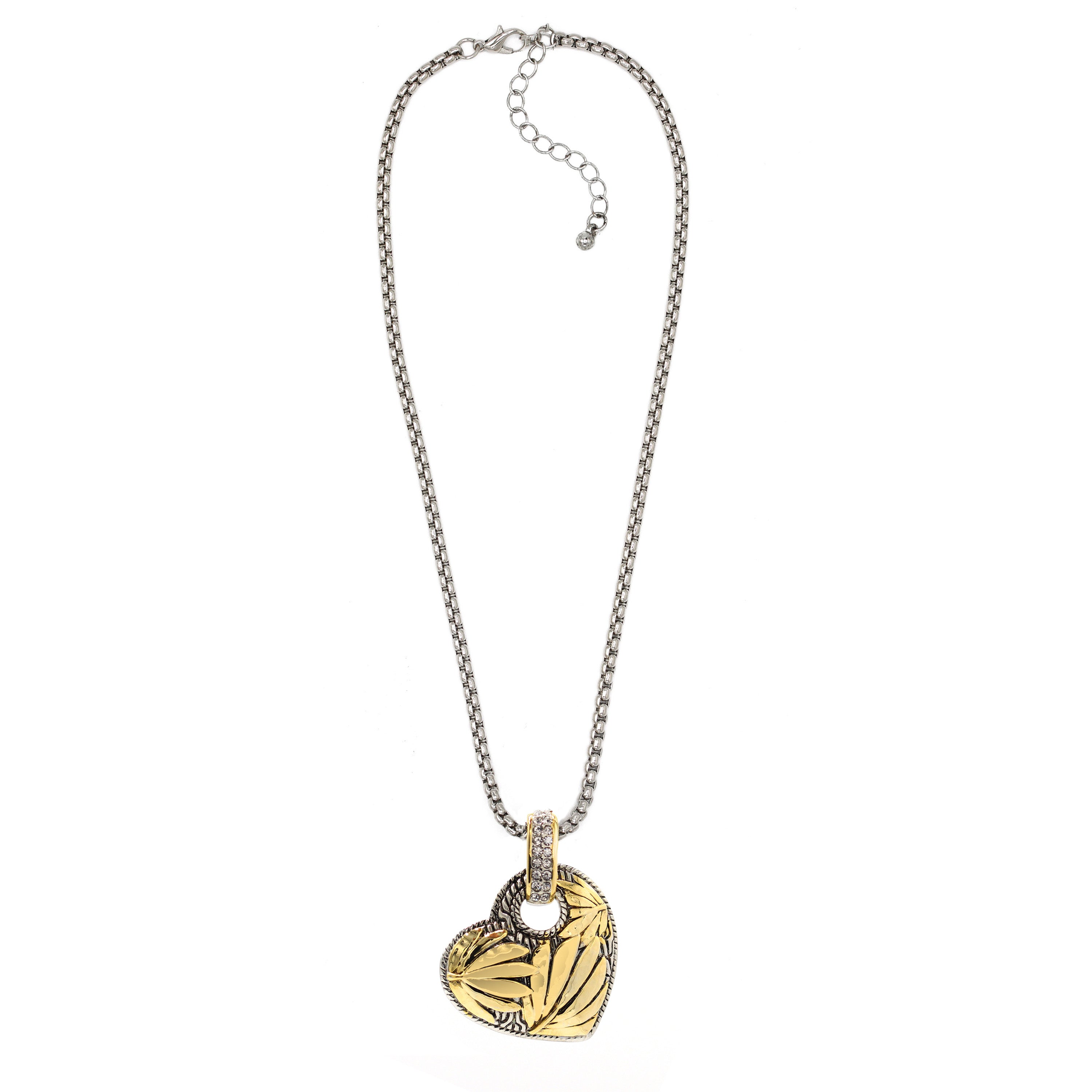 TWO TONE  ENGRAVED HEART PENDANT NECKLACE #11658EH