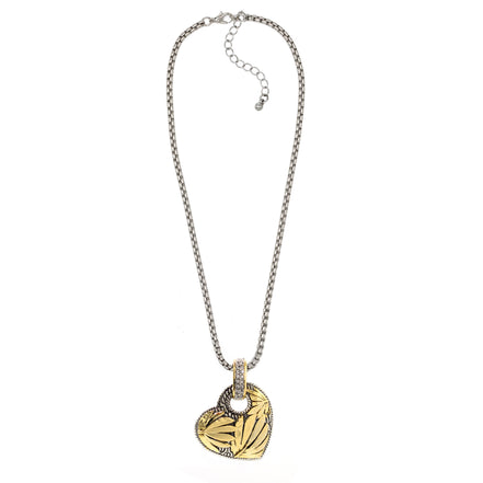 TWO TONE  ENGRAVED HEART PENDANT NECKLACE #11658EH