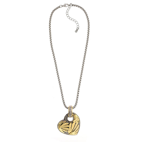 TWO TONE  ENGRAVED HEART PENDANT NECKLACE #11658EH
