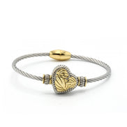 TWO TONE ENGRAVED HEART CLASSIC CABLE BRACELET#11658BR