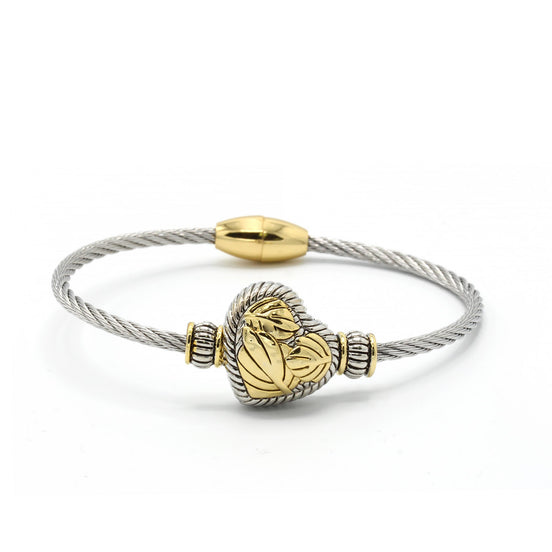 TWO TONE ENGRAVED HEART CLASSIC CABLE BRACELET#11658BR