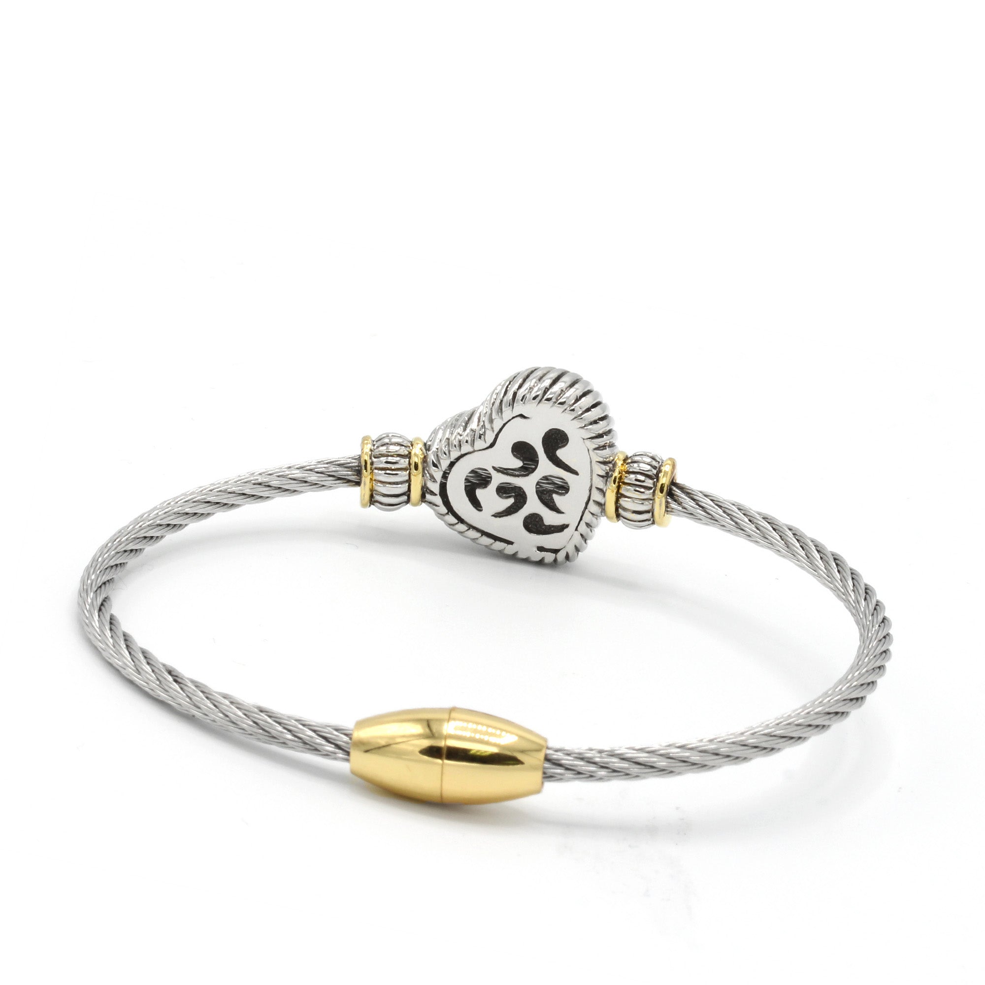 TWO TONE ENGRAVED HEART CLASSIC CABLE BRACELET#11658BR