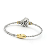 TWO TONE ENGRAVED HEART CLASSIC CABLE BRACELET#11658BR