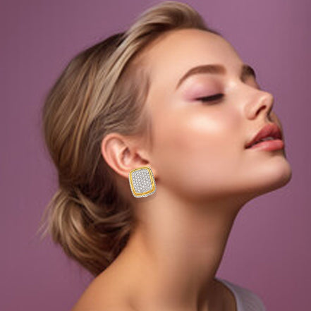 TWO TONE CRYSTAL PAVE POST EARRINGS #12504ERTT-SIL (FC16)