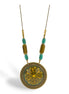 Antique Gold Flower Green Round Faceted Pendant Green And Smokey Beads  Necklaces #195TL1101 (2C2/4B1)