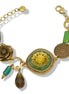 Antique Gold Flower Green Faceted Pendant Green And Smokey Beads bracelet# 195TL21 (2C2/4B4)