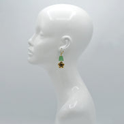 Antique Gold Flower Green Drop Earrings #195TL3101 (2C2)