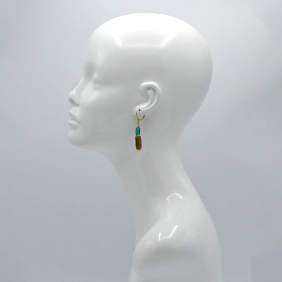 Gold Green And Smokey Drop Earrings #195TL3301 (2C2/4B4/4B1)