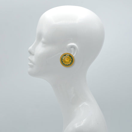 ANTIQUE GOLD GREEN ROUND CLIP EARRINGS #195TL3401 (2C1)