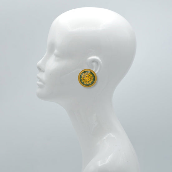 ANTIQUE GOLD GREEN ROUND CLIP EARRINGS #195TL3401