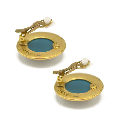 ANTIQUE GOLD GREEN ROUND CLIP EARRINGS #195TL3401 (2C1)