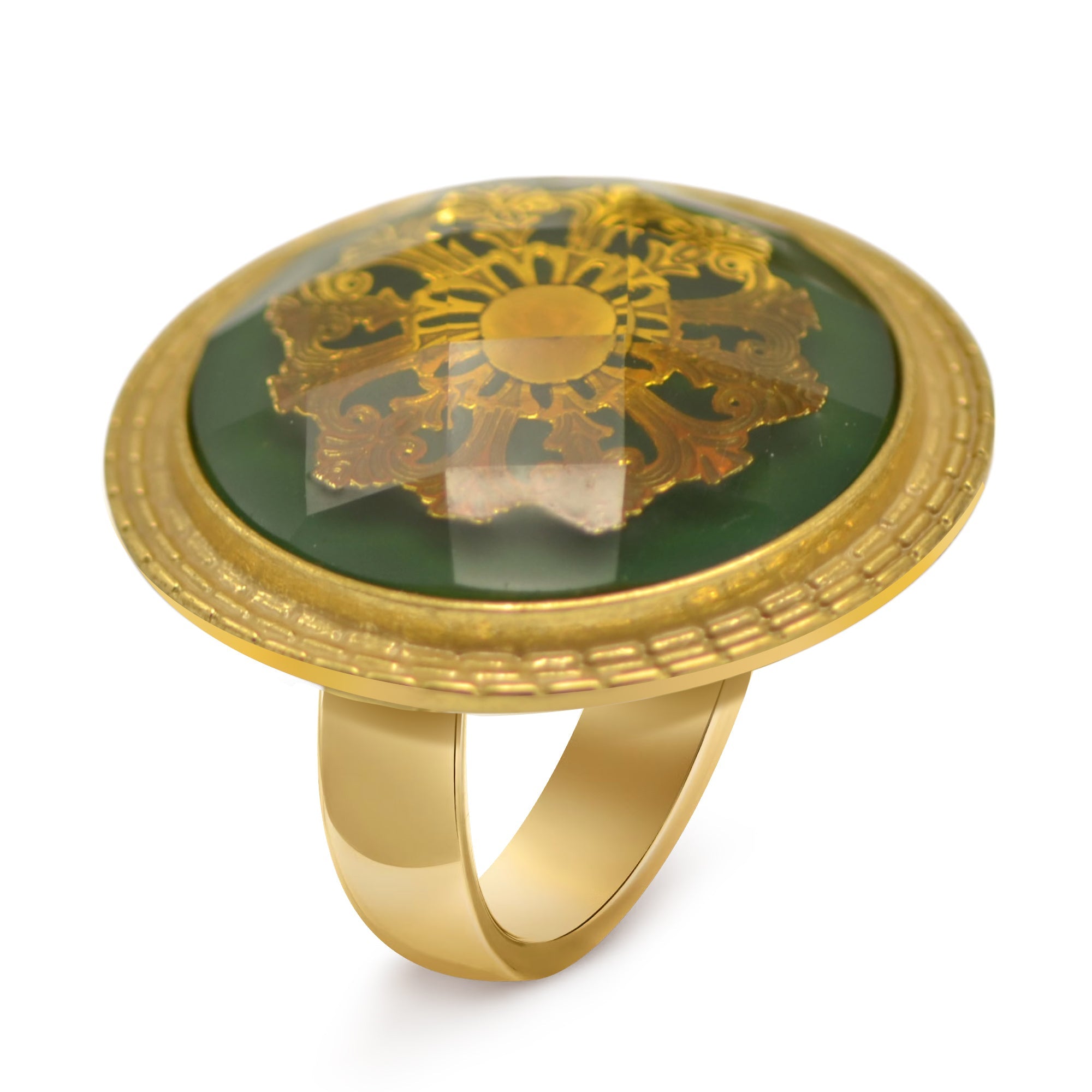 Antique Gold and Green Round faceted Adjustable Rings #195TL5101 (2C1)