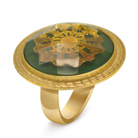 Antique Gold and Green Round faceted Adjustable Rings #195TL5101 (2C1)