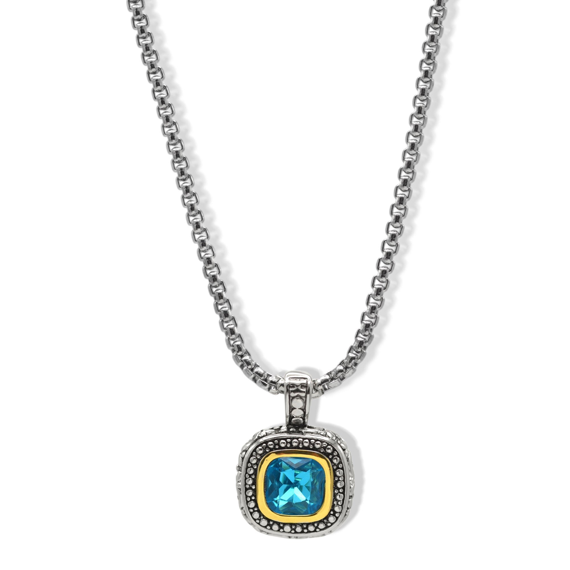 Two-Tone Crystal Square Pendant Box Chain Necklace #23172EH Explore More Colors 🔴 🟠 🔵 🟣 ⚪ ⚫23171EH