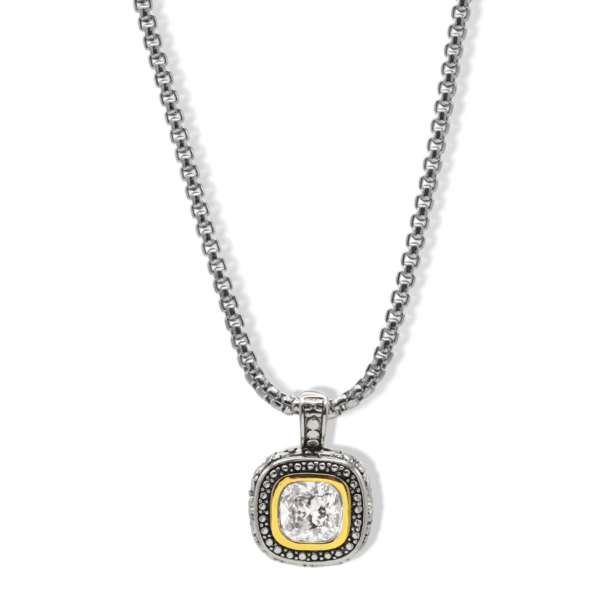 Two-Tone Crystal Square Pendant Box Chain Necklace #23171EH Explore More Colors 🔴 🟠 🔵 🟣 ⚪ ⚫23171EH