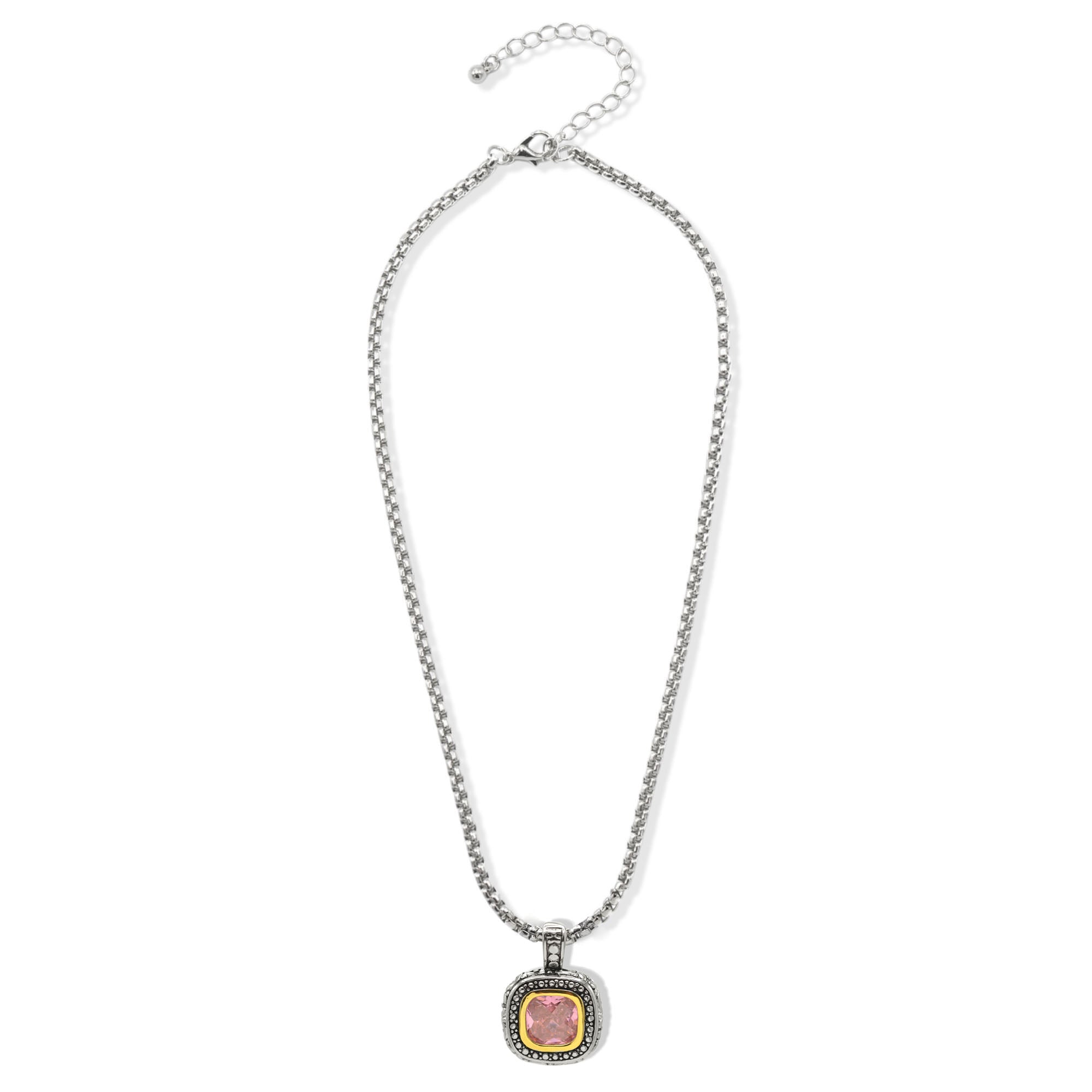 Two-Tone Crystal Square Pendant Box Chain Necklace #23172EH Explore More Colors 🔴 🟠 🔵 🟣 ⚪ ⚫23171EH