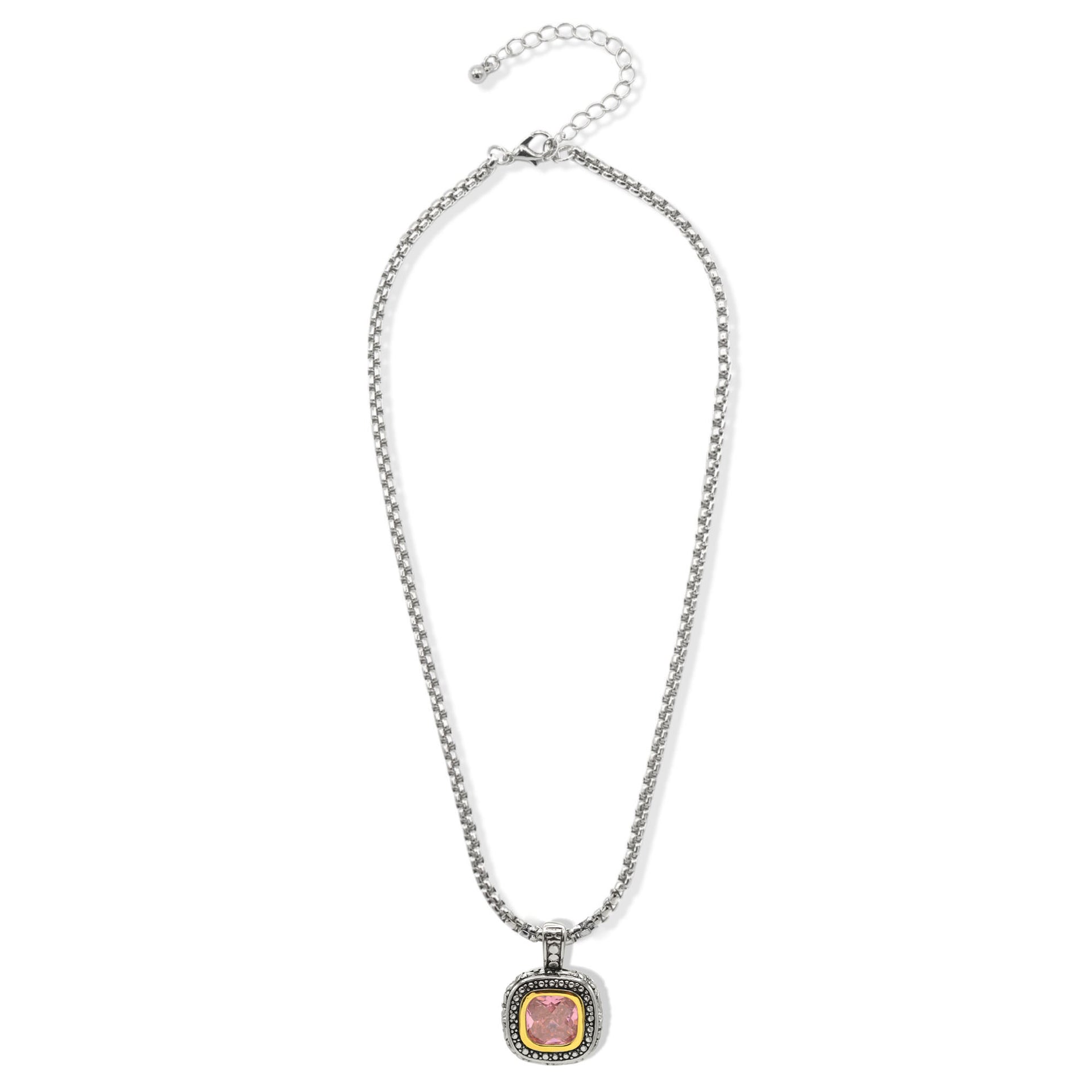 Two-Tone Crystal Square Pendant Box Chain Necklace #23171EH Explore More Colors 🔴 🟠 🔵 🟣 ⚪ ⚫23171EH