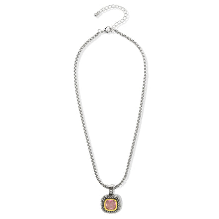 Two-Tone Crystal Square Pendant Box Chain Necklace #23171EH Explore More Colors 🔴 🟠 🔵 🟣 ⚪ ⚫23171EH