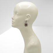 Hematite-Tone Earrings With Red Crystal Flowers #255RD3201 (1D9/1A5)