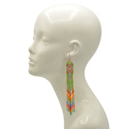 Blue, Black, and White Bohemian Seed Bead Long Tassel Earrings#ER-1159(RE17)