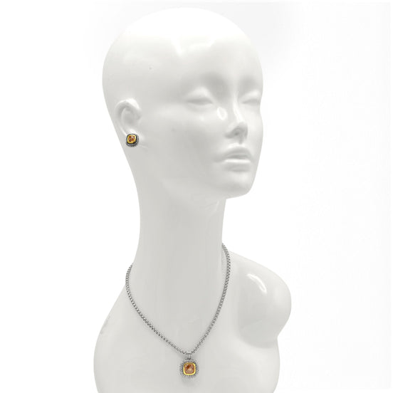 Two-Tone Crystal Square Pendant Box Chain Necklace #23172EH Explore More Colors 🔴 🟠 🔵 🟣 ⚪ ⚫23171EH