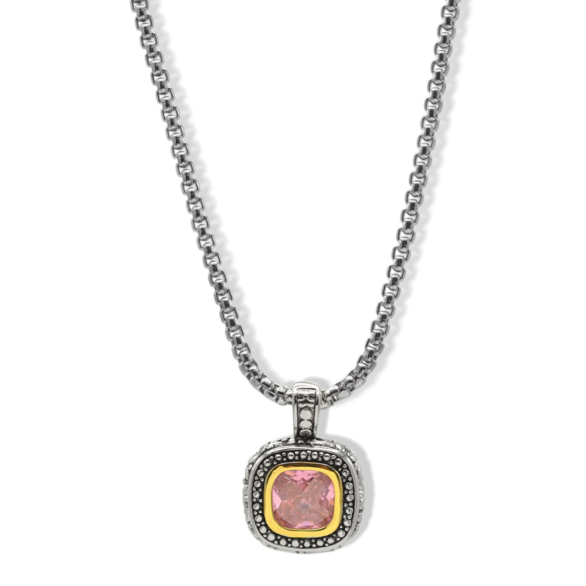 Two-Tone Crystal Square Pendant Box Chain Necklace #23171EH Explore More Colors 🔴 🟠 🔵 🟣 ⚪ ⚫23171EH