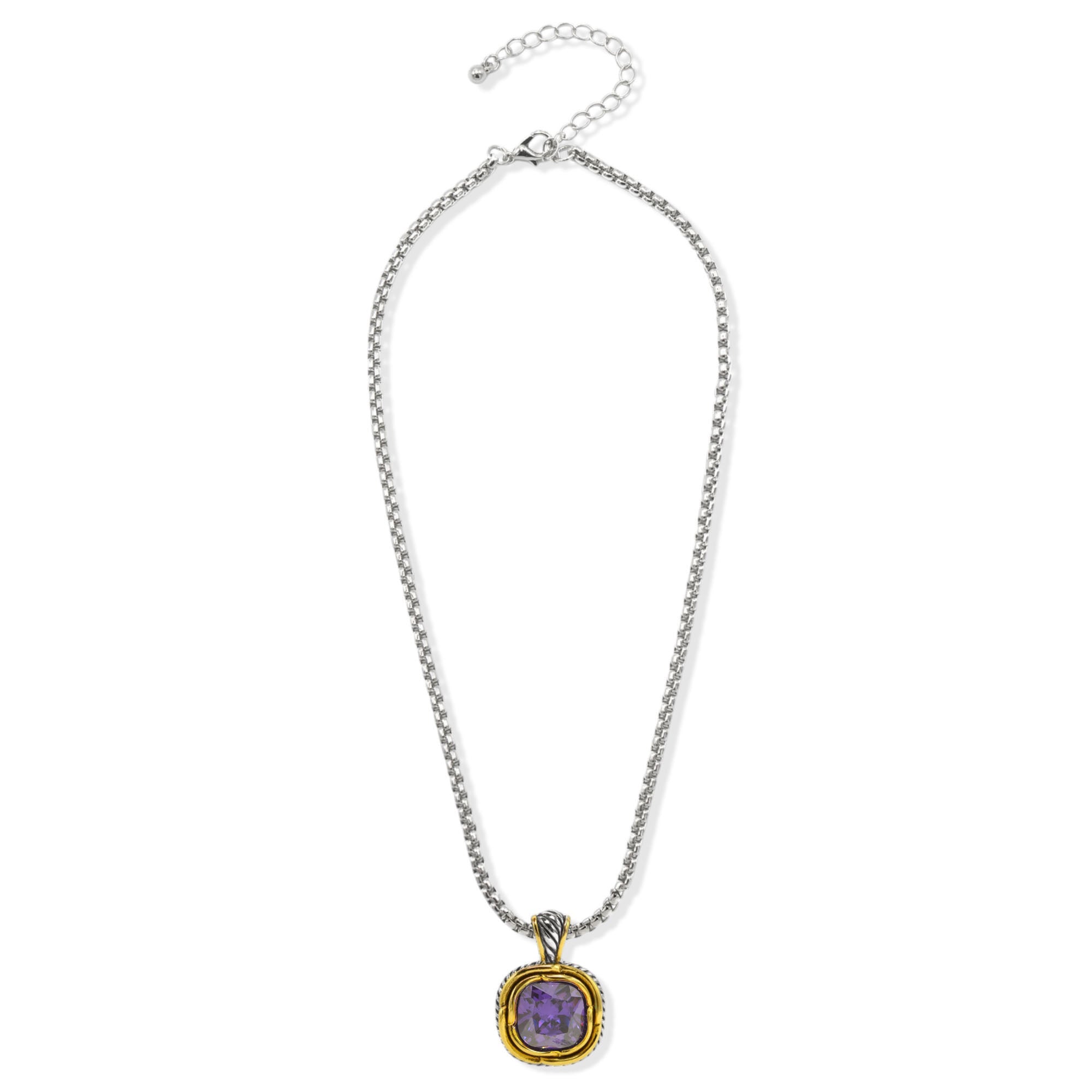 Two-Tone Crystal Square Pendant Box Chain Necklace #23172EH Explore More Colors  🔴 🟠   🔵 🟣 ⚪ ⚫(JF1 TO JF 6)