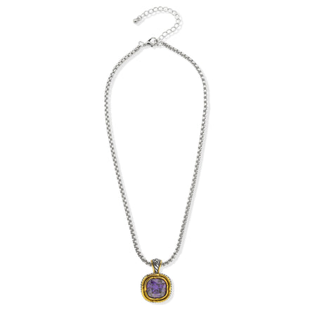 Two-Tone Crystal Square Pendant Box Chain Necklace #23172EH Explore More Colors  🔴 🟠   🔵 🟣 ⚪ ⚫(JF1 TO JF 6)