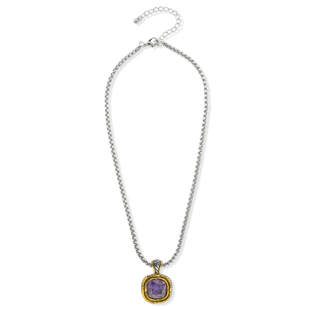 Two-Tone Crystal Square Pendant Box Chain Necklace #23172EH Explore More Colors  🔴 🟠   🔵 🟣 ⚪ ⚫(JF1 TO JF 6)