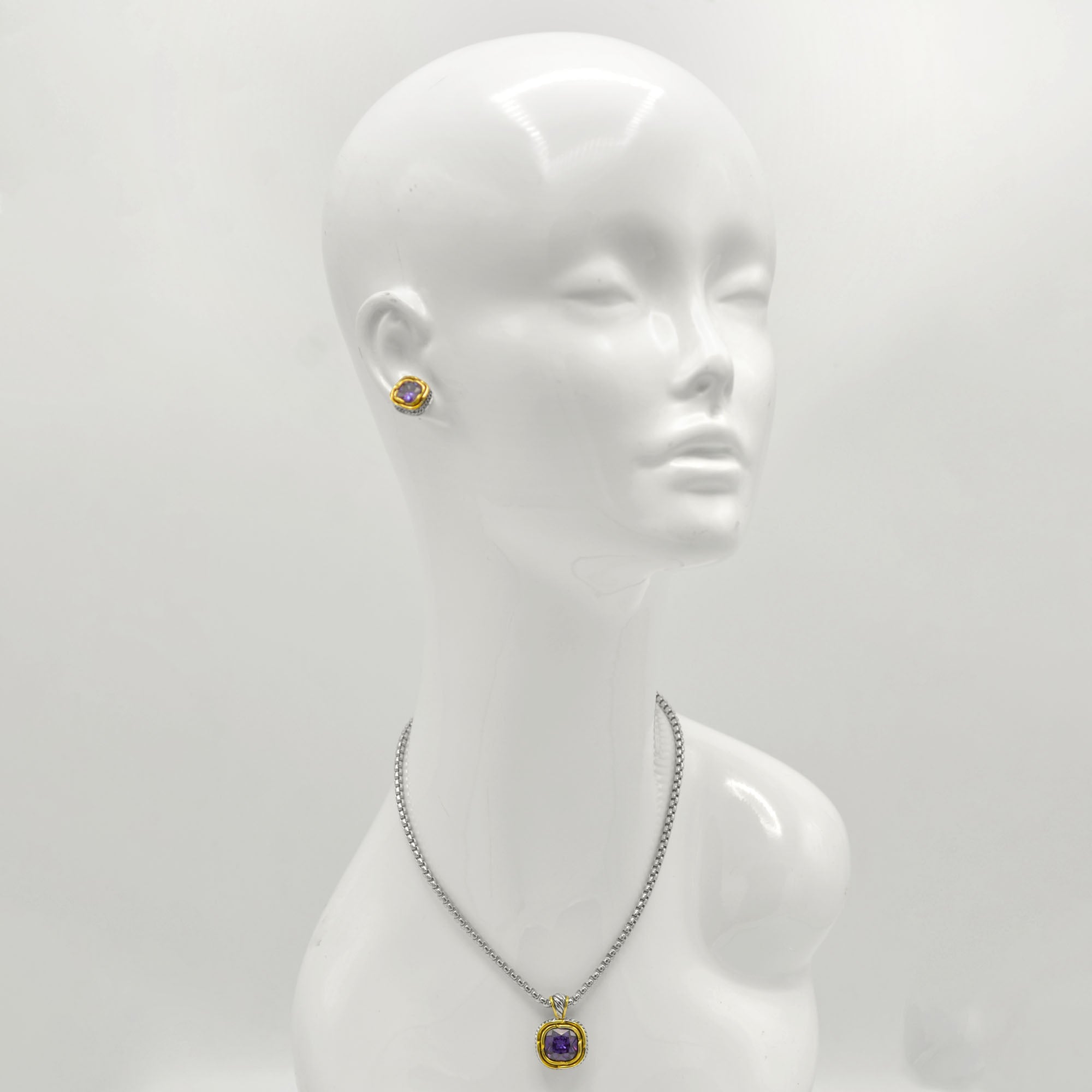 Two-Tone Crystal Square Pendant Box Chain Necklace #23172EH Explore More Colors  🔴 🟠   🔵 🟣 ⚪ ⚫(JF1 TO JF 6)