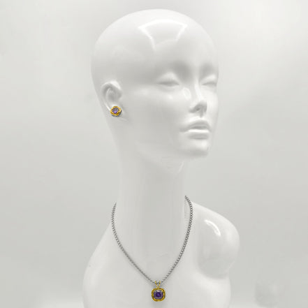 Two-Tone Crystal Square Pendant Box Chain Necklace #23172EH Explore More Colors  🔴 🟠   🔵 🟣 ⚪ ⚫(JF1 TO JF 6)