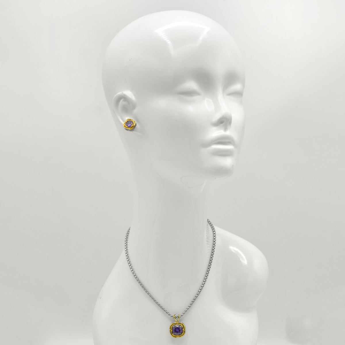 Two-Tone Crystal Square Pendant Box Chain Necklace #23172EH Explore More Colors  🔴 🟠   🔵 🟣 ⚪ ⚫(JF1 TO JF 6)