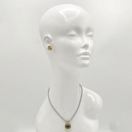 Two-Tone Crystal Square Pendant Box Chain Necklace #23172EH Explore More Colors  🔴 🟠   🔵 🟣 ⚪ ⚫(JF1 TO JF 6)