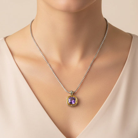 Two-Tone Crystal Square Pendant Box Chain Necklace #23172EH Explore More Colors  🔴 🟠   🔵 🟣 ⚪ ⚫(JF1 TO JF 6)