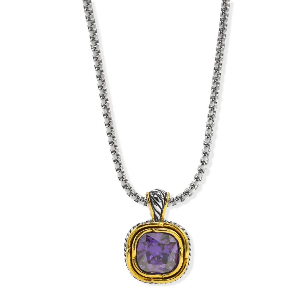 Two-Tone Crystal Square Pendant Box Chain Necklace #23172EH Explore More Colors  🔴 🟠   🔵 🟣 ⚪ ⚫(JF1 TO JF 6)