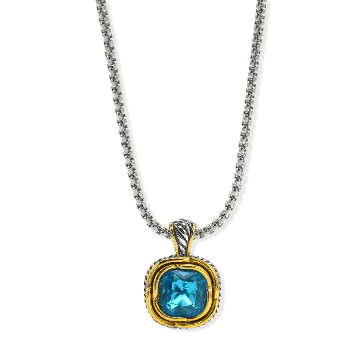 Two-Tone Crystal Square Pendant Box Chain Necklace #23172EH Explore More Colors  🔴 🟠   🔵 🟣 ⚪ ⚫(JF1 TO JF 6)