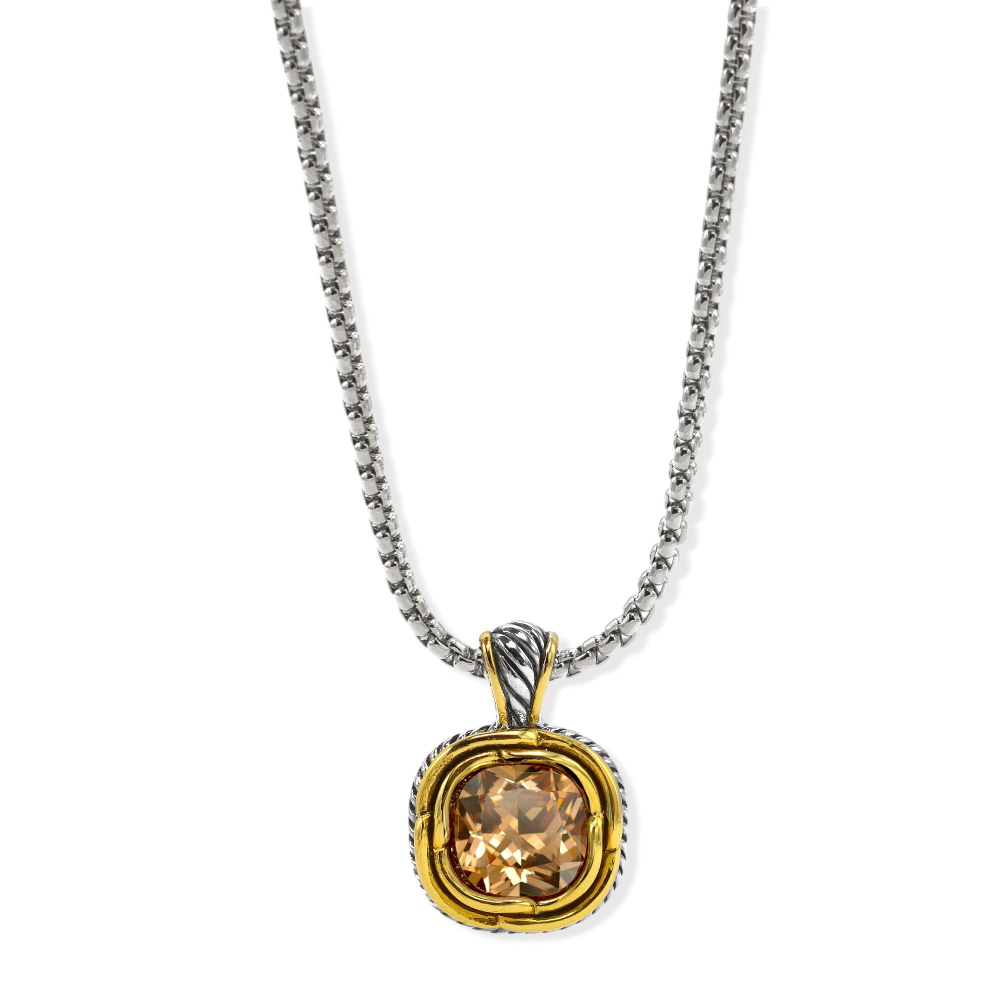 Two-Tone Crystal Square Pendant Box Chain Necklace #23172EH Explore More Colors  🔴 🟠   🔵 🟣 ⚪ ⚫(JF1 TO JF 6)