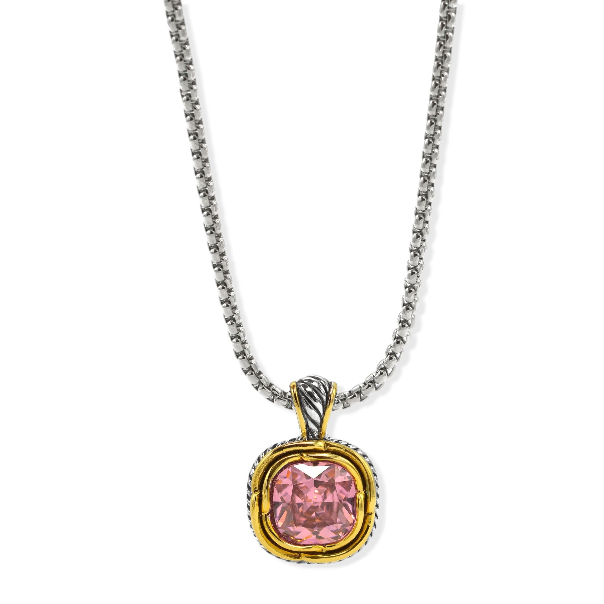 Two-Tone Crystal Square Pendant Box Chain Necklace #23172EH Explore More Colors  🔴 🟠   🔵 🟣 ⚪ ⚫(JF1 TO JF 6)