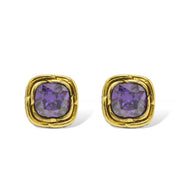 Two-Tone Crystal Square Stud Earrings - Style #23172ER | Available in Multiple Colors: 🔴🟠🔵🟣⚪⚫