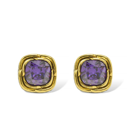 Two-Tone Crystal Square Stud Earrings - Style #23172ER | Available in Multiple Colors: 🔴🟠🔵🟣⚪⚫