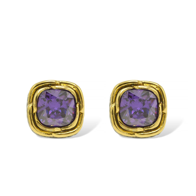 Two-Tone Crystal Square Stud Earrings - Style #23172ER | Available in Multiple Colors: 🔴🟠🔵🟣⚪⚫